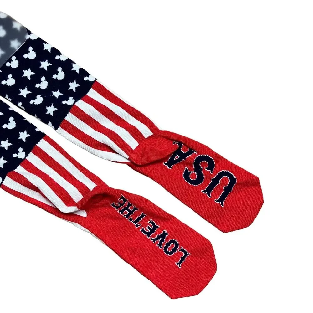 DISNEY PARKS MICKEY MOUSE ICON Love the USA Stars Stripes Adult Socks‎ Red Blue